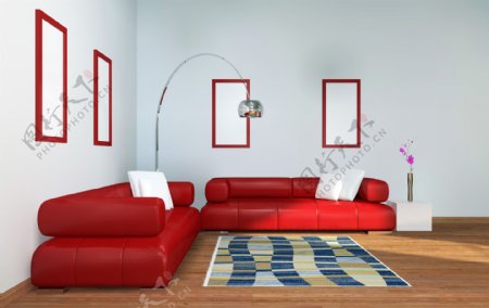 红色沙发客厅效果图图片