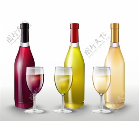 精美葡萄酒和酒杯矢量图