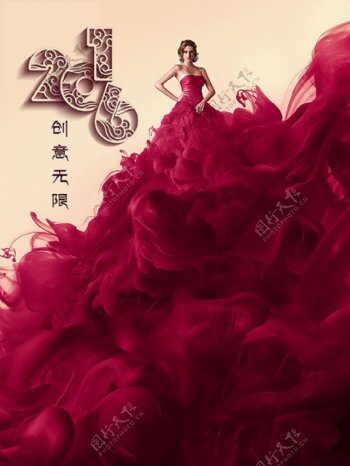2016创意红裙女生海报素材