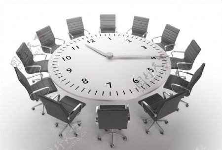 会议桌与时间钟表图片