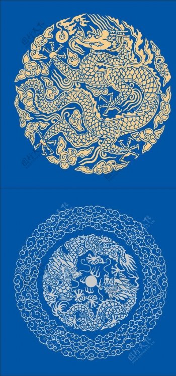 中国吉祥物二龙戏珠矢量图案