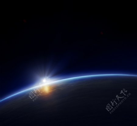 地球与升起的太阳图片