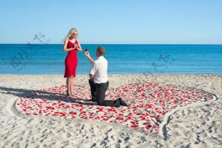 海边浪漫求婚欧美情侣图片