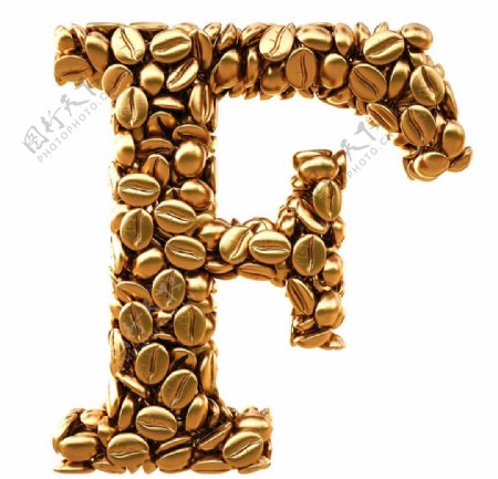 金色咖啡豆F字母