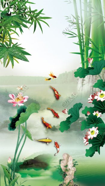 夏季竹子风景画