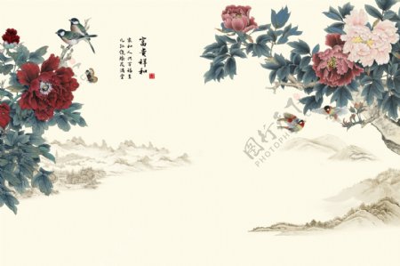 牡丹花卉元素背景墙