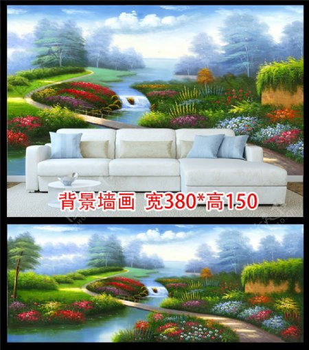 高清花园风景油画背景墙