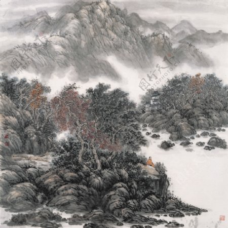 中式风景背景墙
