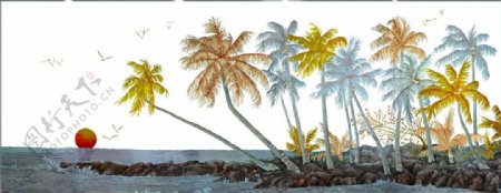 热带椰子树背景墙