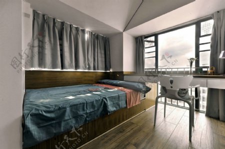 现代简约卧室大床落地窗设计图