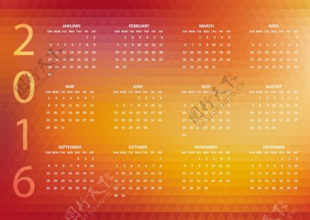 免费的矢量多边形的日历2016