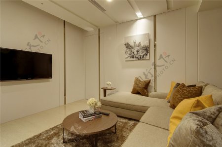 简约客厅沙发茶几电视墙设计图
