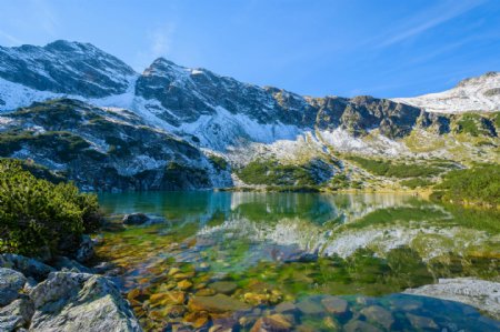 雪山湖泊景色图片