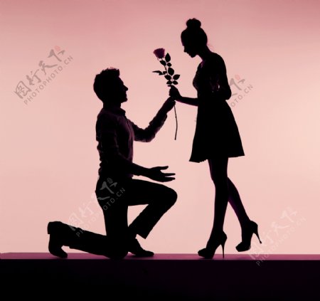 拿玫瑰求婚的情侣图片