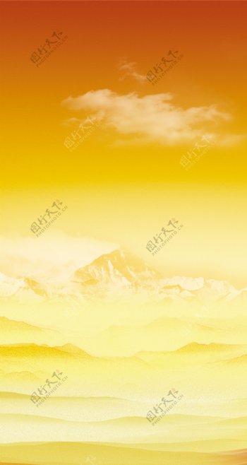 橙色白云远山背景素材