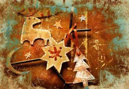 圣诞树与麋鹿卡片图片