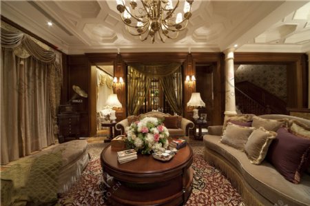 美式豪华客厅茶几沙发设计图