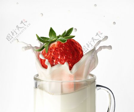 牛奶内的草莓图片