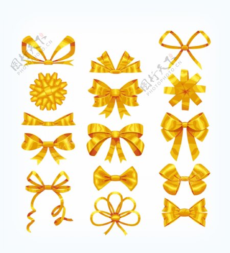 15款金色丝带蝴蝶结矢量素材
