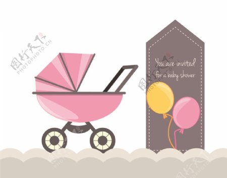 婴儿车与气球图片