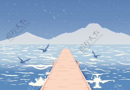 扁平海洋景观插画