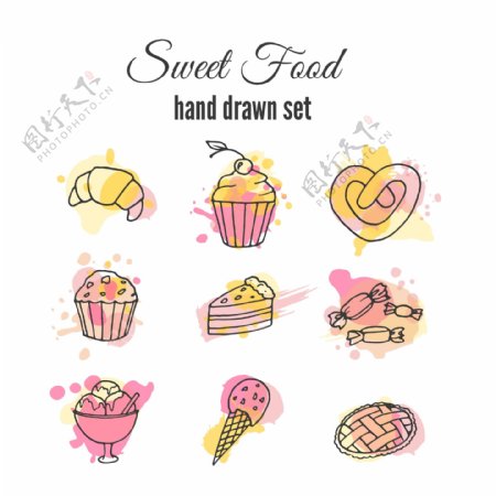 手绘甜的食品插图