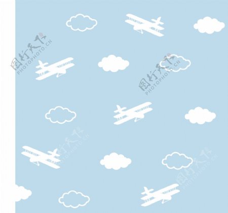 清新飞机云朵背景矢量素材图片