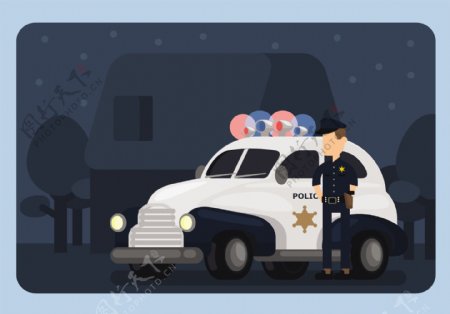 扁平化警察插画