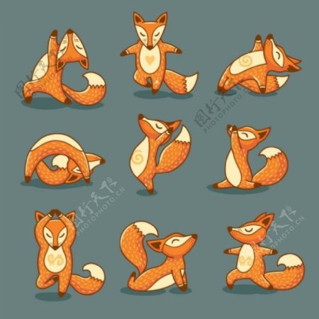 练瑜伽的卡通狐狸图片