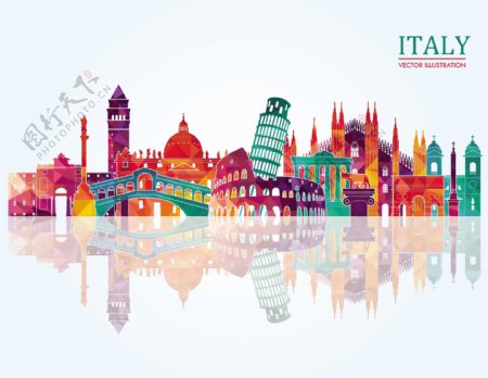 意大利城市彩色模块剪影图