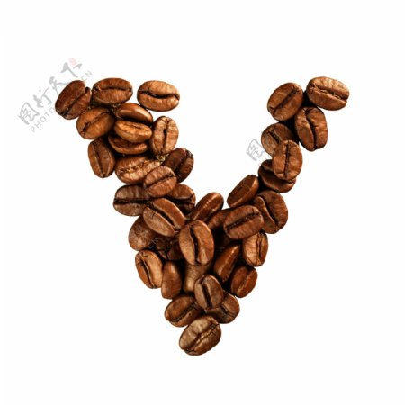 咖啡豆组成的字母V