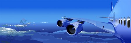 蓝天白云与飞机引擎