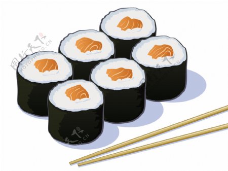 寿司和棕色筷子插画