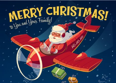 卡通圣诞老人坐飞机