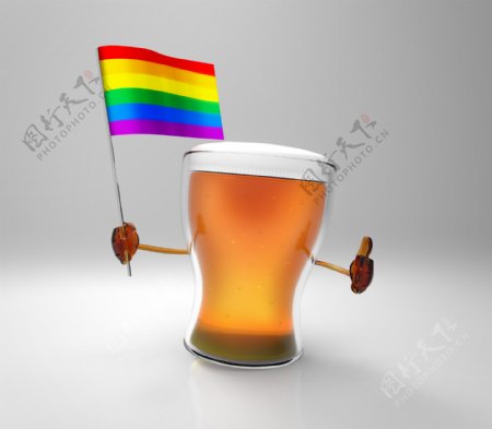 彩色国旗与啤酒