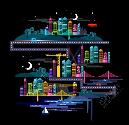 创意夜晚的城市插画