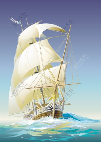 帆船矢量插画