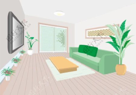 绿色沙发客厅效果图