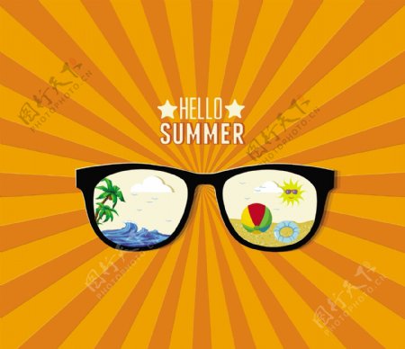 与太阳眼镜的夏天矢量插画