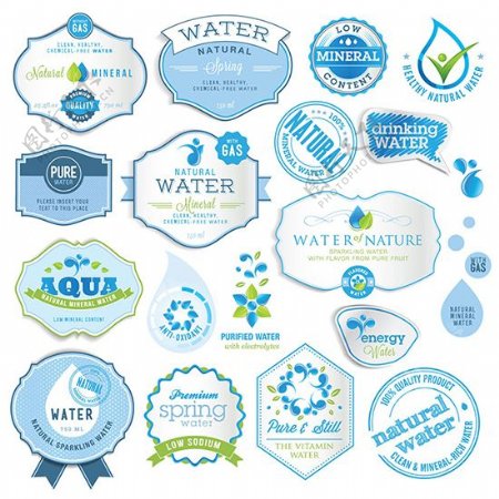 水资源标签标贴矢量图片