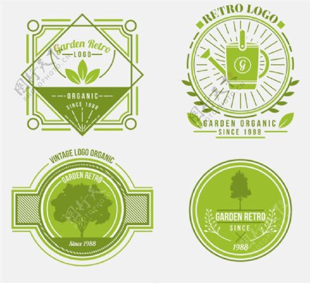 4款绿色复古花园标志矢量素材