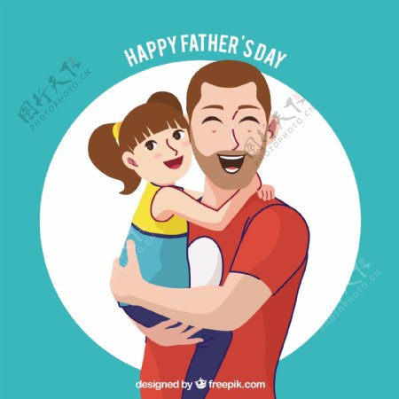手绘快乐父亲与女儿父亲节背景