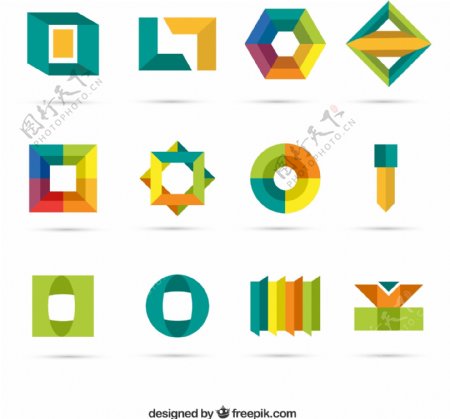 12款彩色立体标志设计矢量图