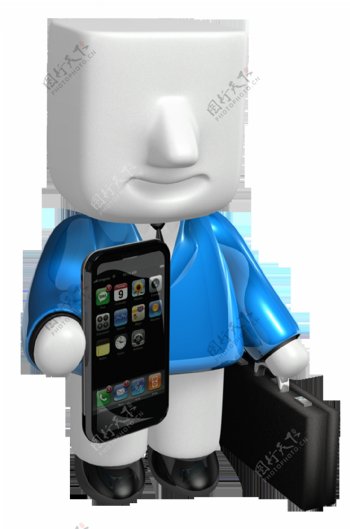 蓝色手握手机3D人物元素