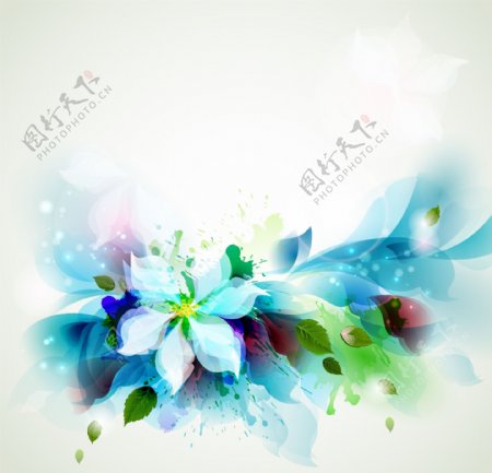蓝色花朵与喷墨