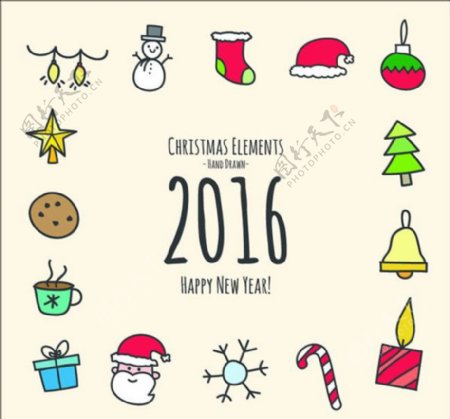 2016彩色圣诞元素边框贺卡矢量素材下载
