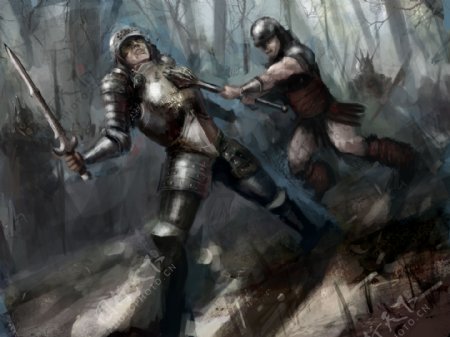 战斗中的古代欧洲士兵插画图片