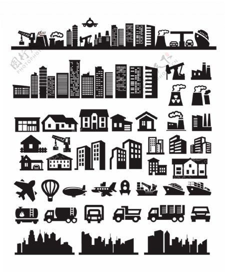 黑白城市设计简图图片