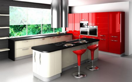 红色厨房设计