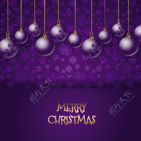 圣诞球的紫色新年背景